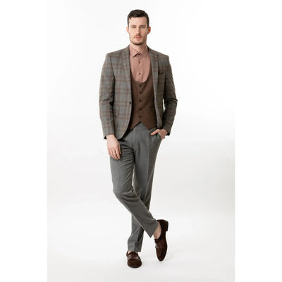 Lodevole Mens Slim Fit Blazer Grey And Brown Plaid Outfit