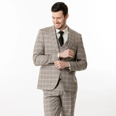 Lodevole Mens Slim Fit Blazer Grey Plaid Front View