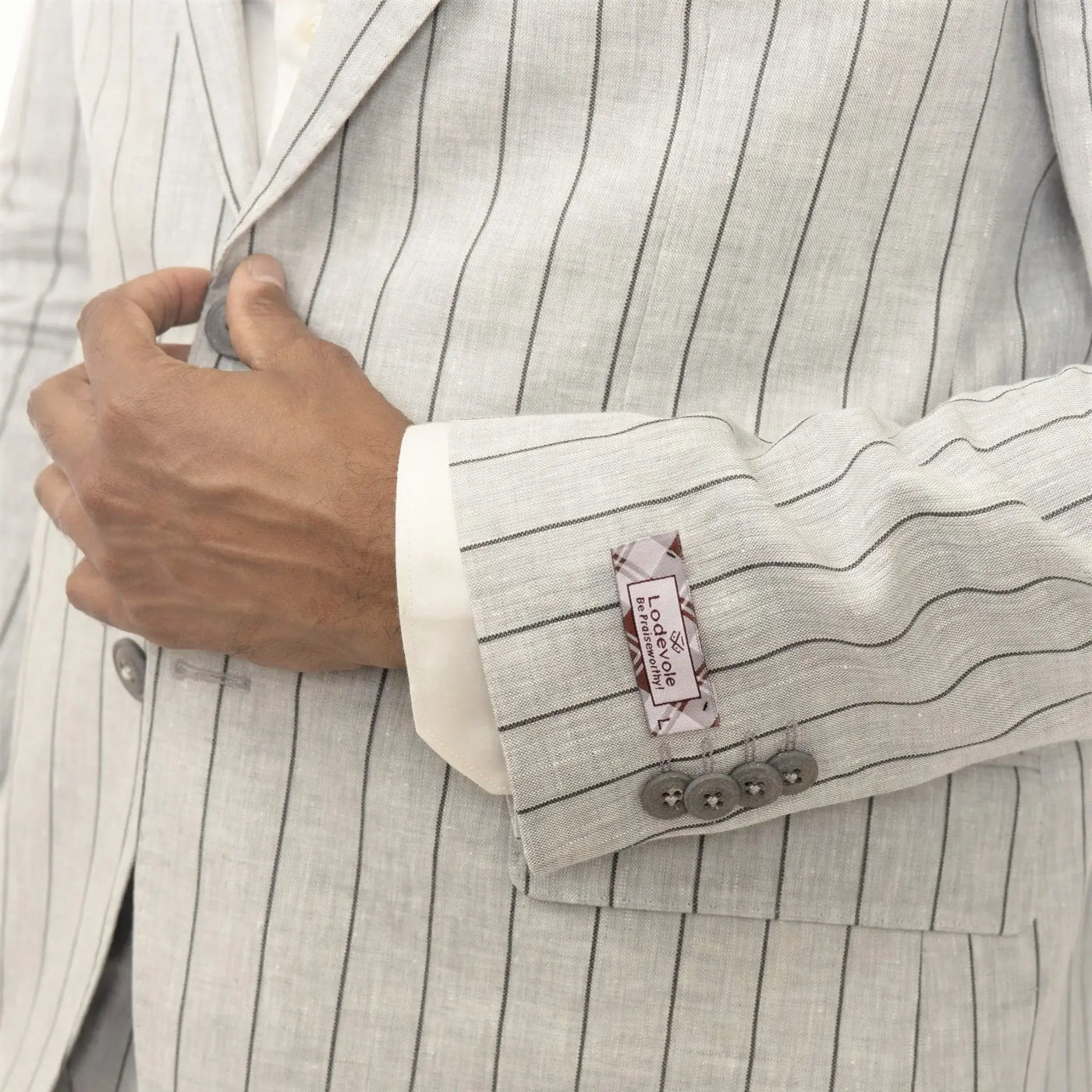 Lodevole Mens Slim Fit Blazer Grey With Black Pinstripes Close Up