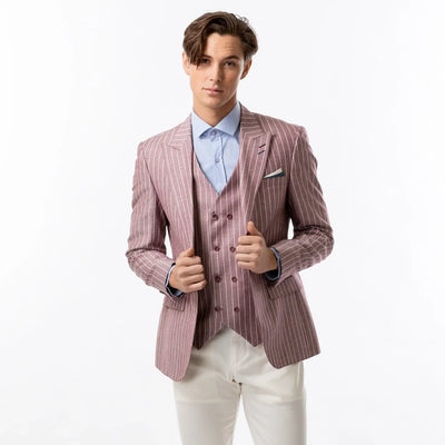 Lodevole Mens Slim Fit Blazer Light Burgundy Front View Unbuttoned