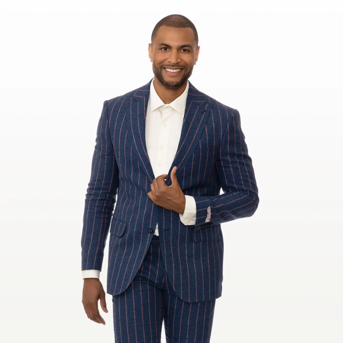 Lodevole Mens Slim Fit Blazer Navy Blue With Red Pinstripes Front View