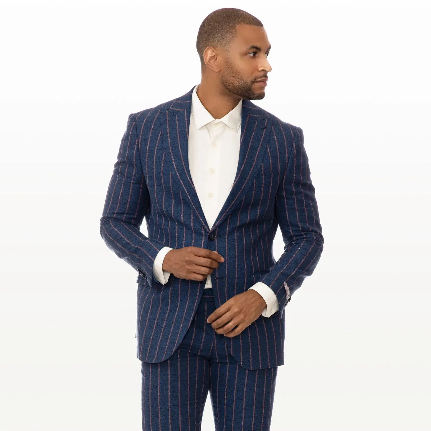 Lodevole Mens Slim Fit Blazer Navy Blue With Red Pinstripes Head Turned