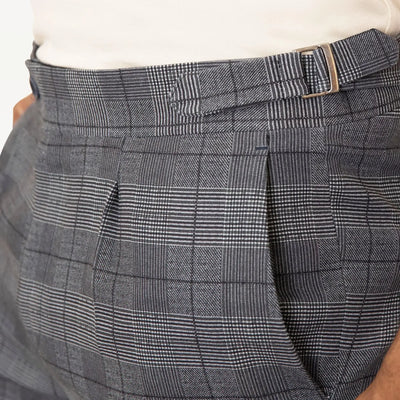 Lodevole Mens Slim Fit Travel Trousers Black Plaid Close Up View
