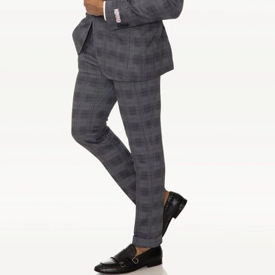 Lodevole Mens Slim Fit Travel Trousers Black Plaid Right Side View