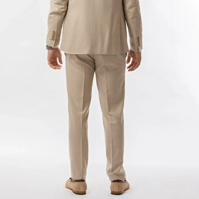 Lodevole Mens Slim Fit Trousers Beige Patterned Back View
