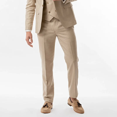 Lodevole Mens Slim Fit Trousers Beige Patterned Front View
