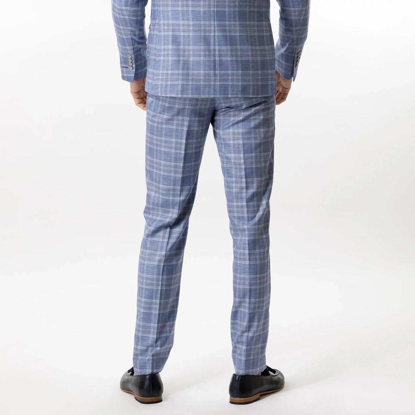 Lodevole Mens Slim Fit Trousers Blue And White Plaid Back View
