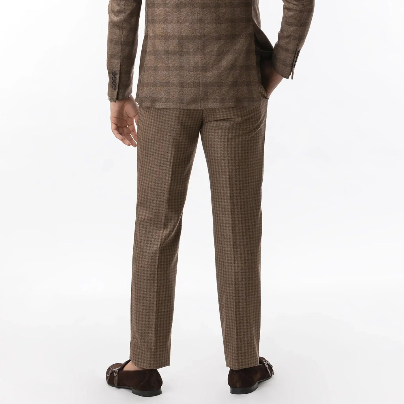 Lodevole Mens Slim Fit Trousers Brown Check Back View
