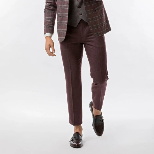 Lodevole Mens Slim Fit Trousers Burgundy Front View
