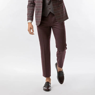 Lodevole Mens Slim Fit Trousers Burgundy Front View