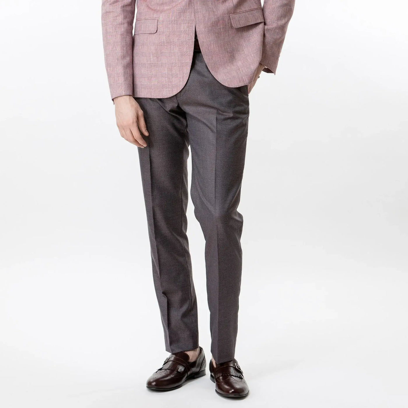 Lodevole Mens Slim Fit Trousers Dark Burgundy Front View