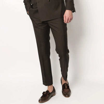 Lodevole Mens Slim Fit Trousers Dark Chocolate Brown Front View