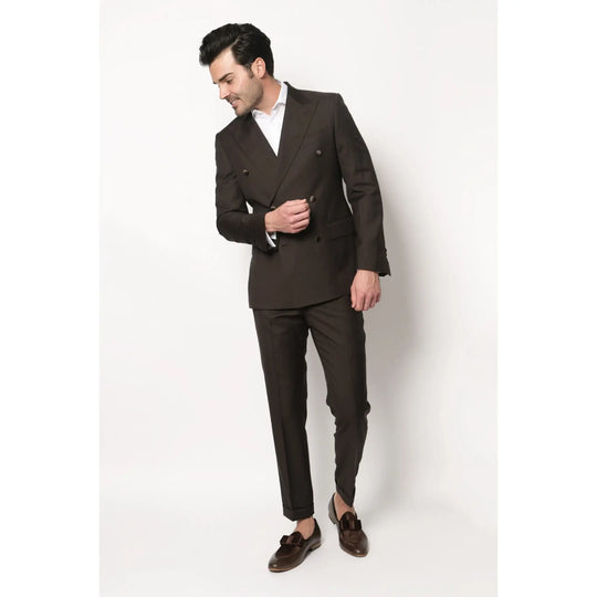Lodevole Mens Slim Fit Trousers Dark Chocolate Brown Outfit