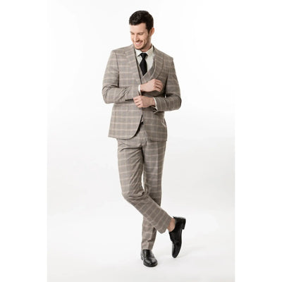 Lodevole Mens Slim Fit Trousers Grey Plaid Outfit