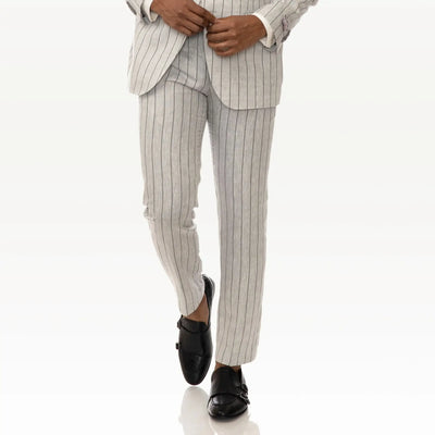 Lodevole Mens Slim Fit Trousers Grey With Black Pinstripes Front View