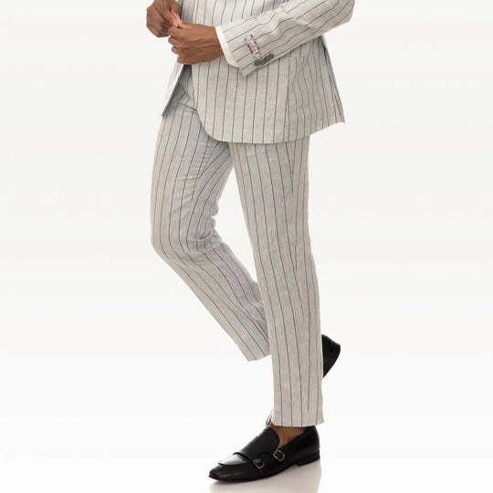Lodevole Mens Slim Fit Trousers Grey With Black Pinstripes Right Side View