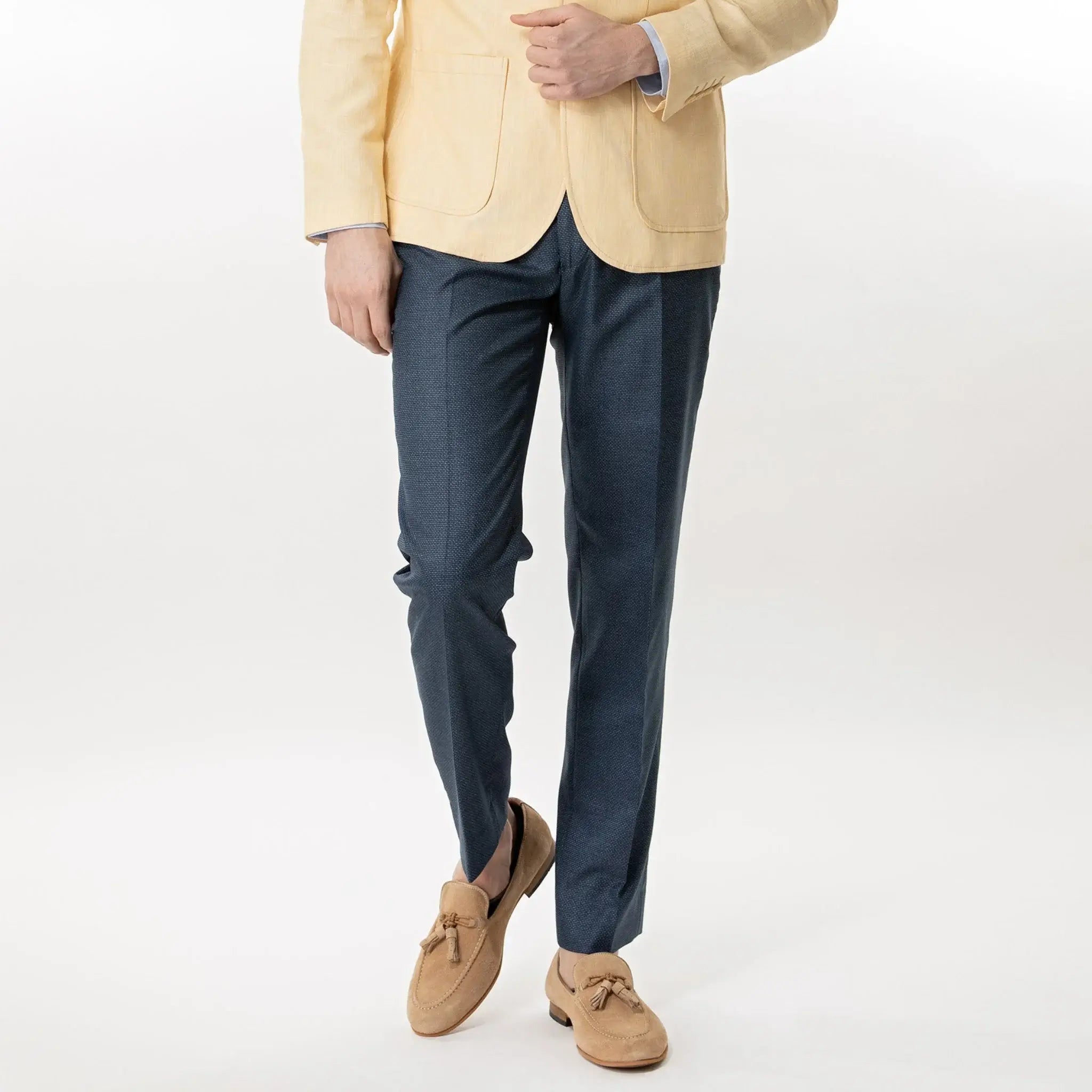 Lodevole Mens Slim Fit Trousers Midnight Blue Front View
