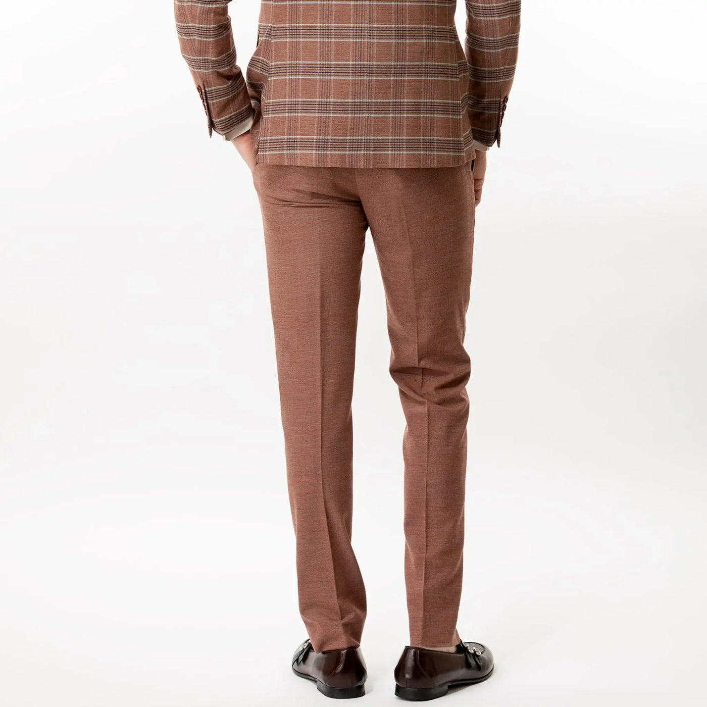 Lodevole Mens Slim Fit Trousers Rusty Brown Back View
