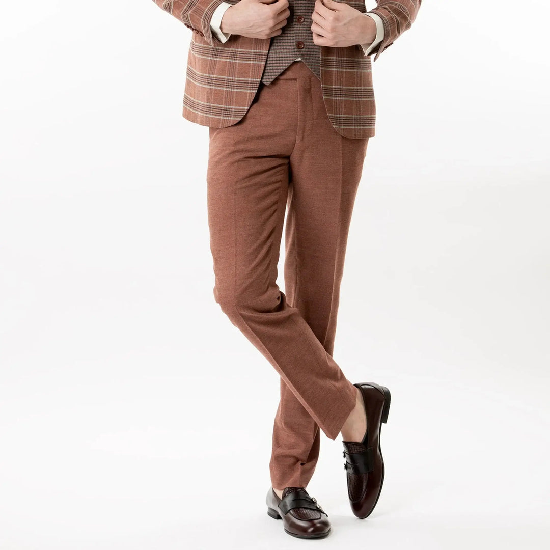Lodevole Mens Slim Fit Trousers Rusty Brown Front View