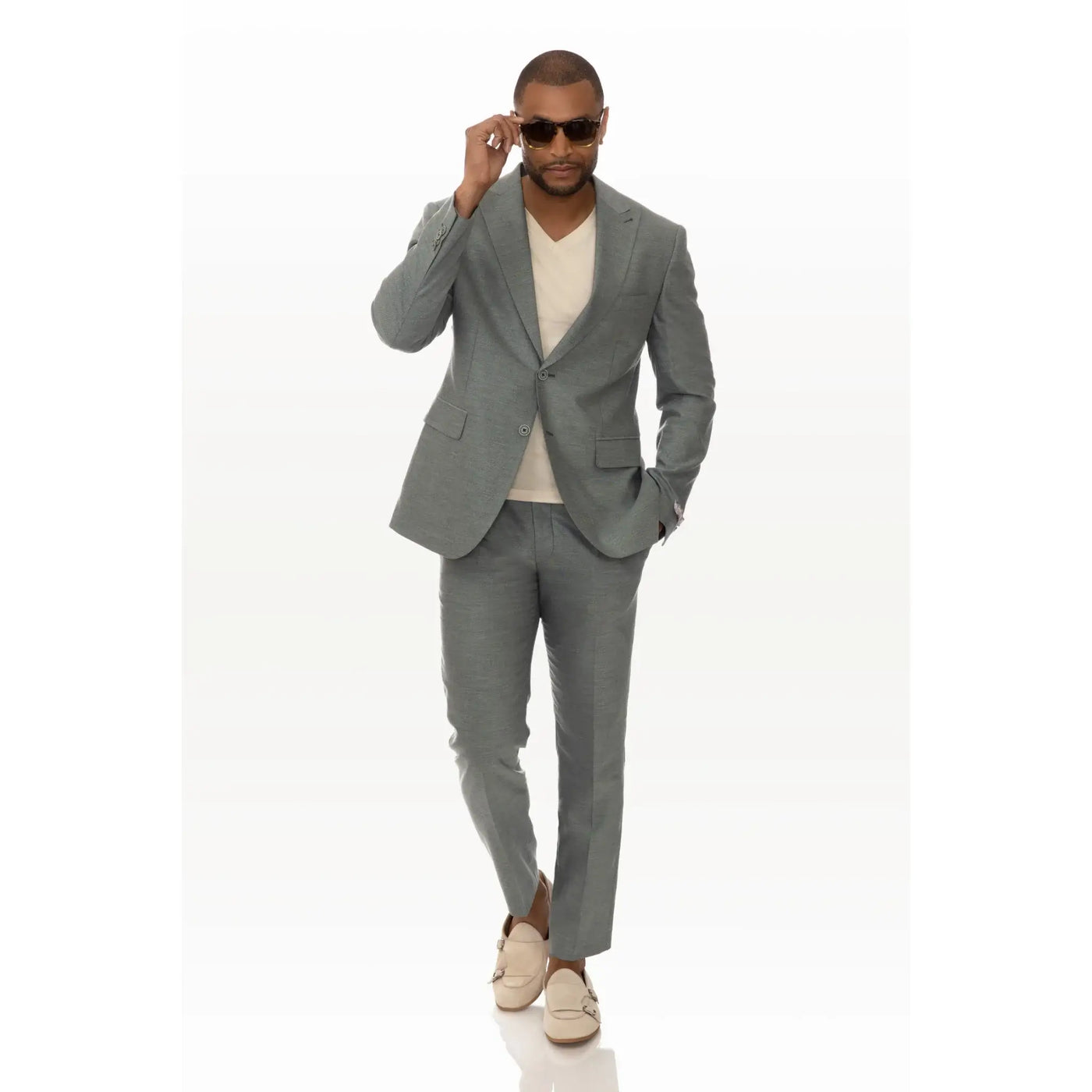 Lodevole Mens Slim Fit Trousers Sea Green Outfit