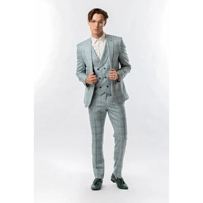 Lodevole Mens Slim Fit Trousers Teal Plaid Outfit
