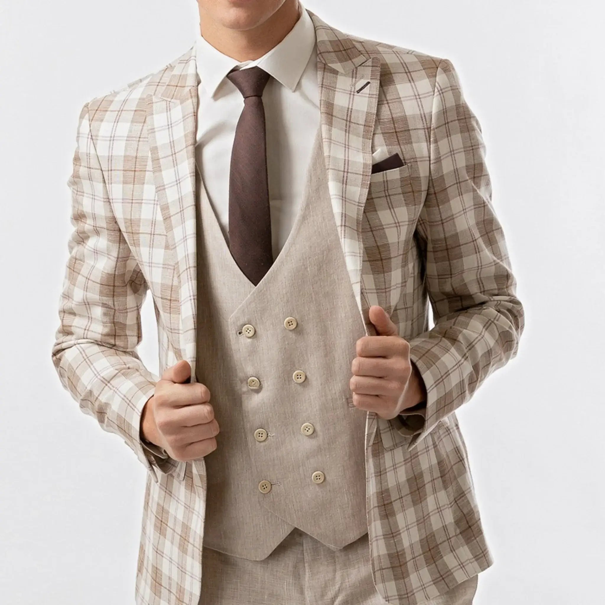 Lodevole Mens Slim Fit Vest Beige Front View