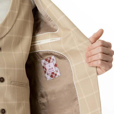 Lodevole Mens Slim Fit Vest Beige Windowpane Inside