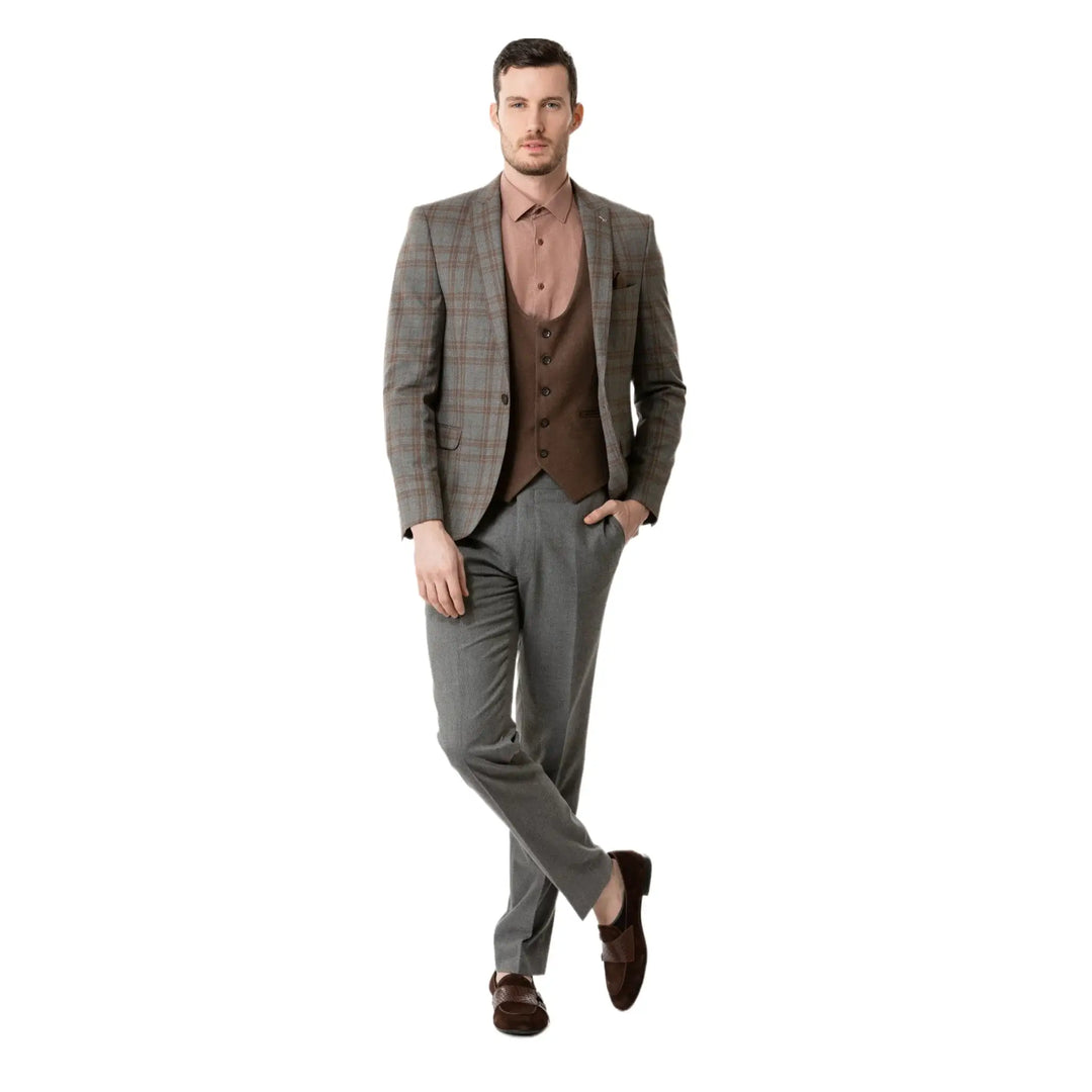 Lodevole Mens Slim Fit Vest Chocolate Brown Outfit