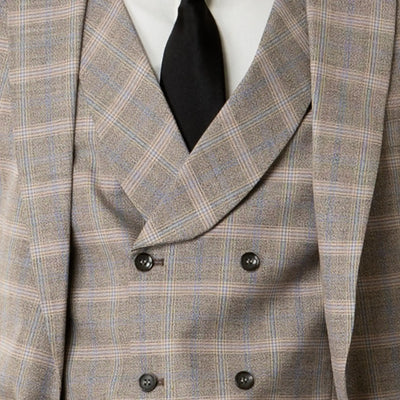 Lodevole Mens Slim Fit Vest Grey Plaid Close Up View