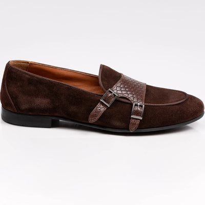 Lodevole Mens Suede Double Monk Strap Loafers Brown Right Side View