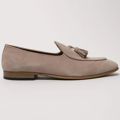 Lodevole Mens Suede Tassel Loafers Rosy Brown Right Side View