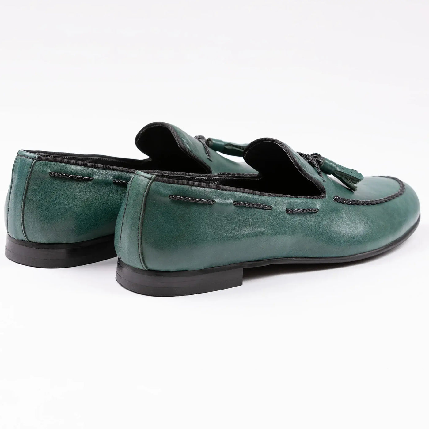 Lodevole Mens Tassel Loafers Teal Green Back Isometric View