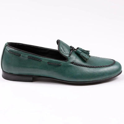Lodevole Mens Tassel Loafers Teal Green Right Side View