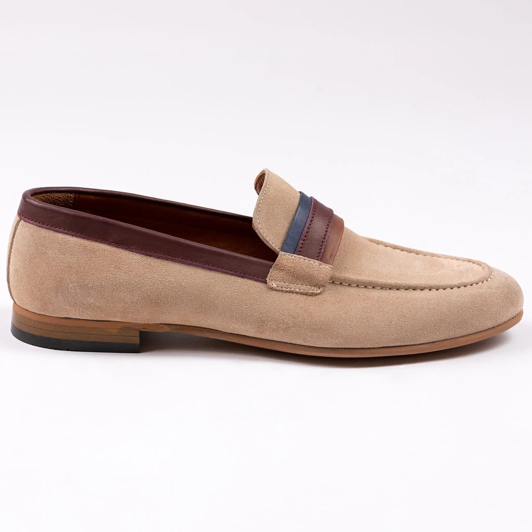 Lodevole Mens Three-toned Suede Loafers Beige Right Side View