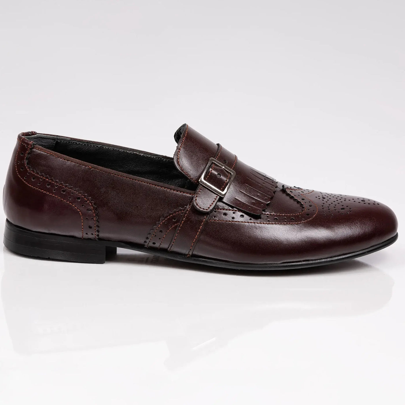 Lodevole Mens Wingtip Monk Strap Loafers Burgundy Right Side View
