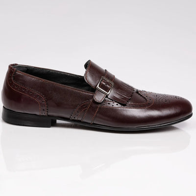 Lodevole Mens Wingtip Monk Strap Loafers Burgundy Right Side View