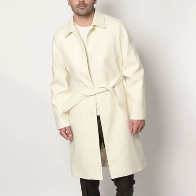 Lodevole Men's Winter Overcoat Ivory Cream Tied Belt