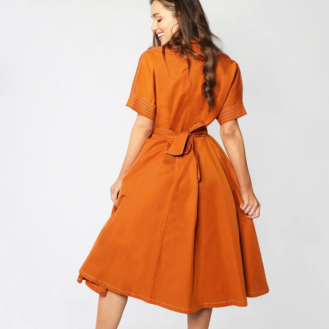 Rust Orange Dolman Sleeves Women's Midi Dress Rust Orange Dolman Sleeves Women's Midi Dress