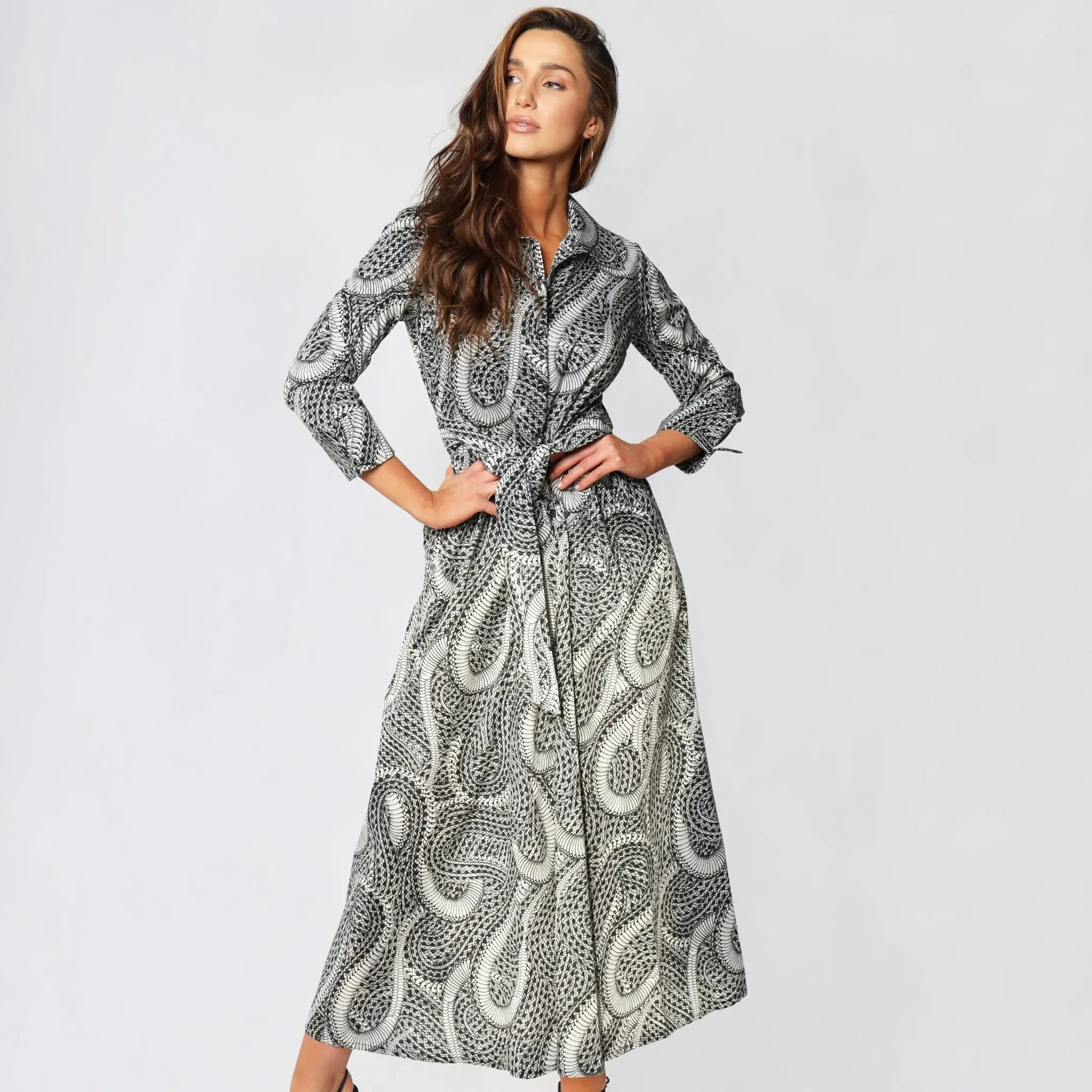 Lodevole Womens Floral Wave Dress Paisley Print Front View Swayed Left Hip