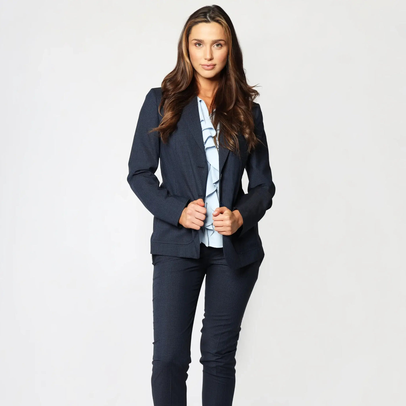 Lodevole Womens Forever Punctual Blazer Blue Checked Front View Thumbnail