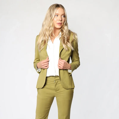 Lodevole Womens Living for Luxe Green Blazer Front View Staring to the Side