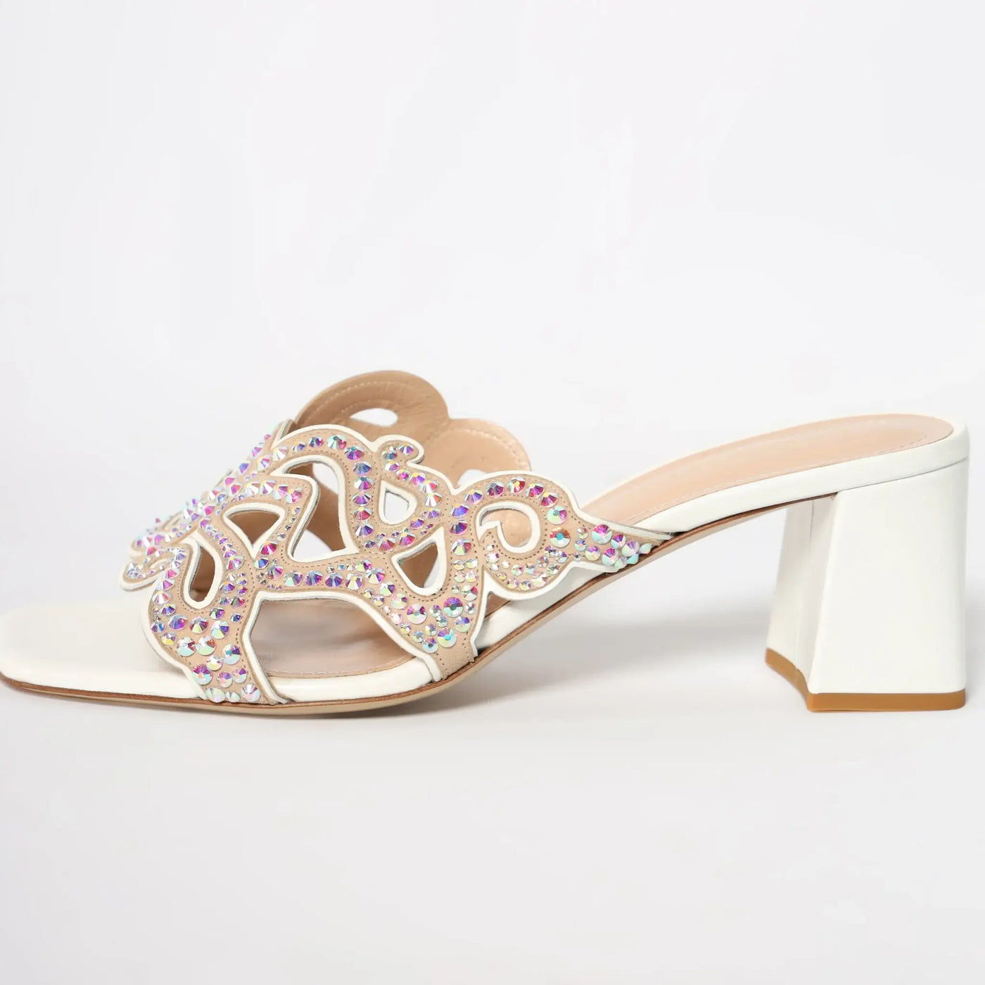 Lodevole Womens Rhinestone Bling Heels White Left Side View