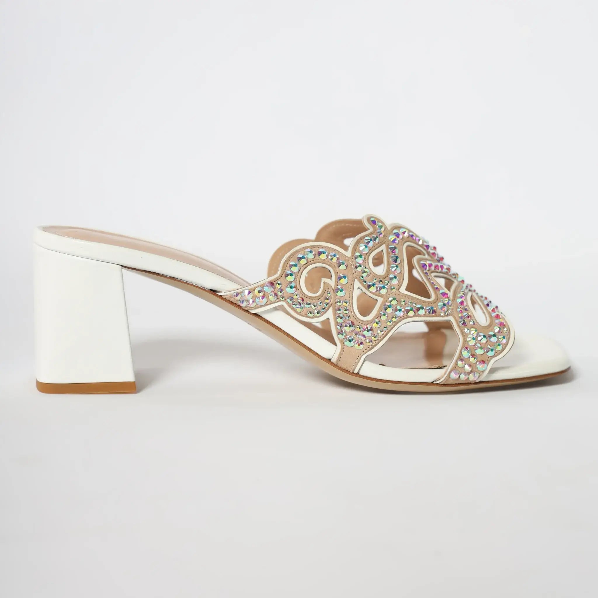 Lodevole Womens Rhinestone Bling Heels White Right Side View