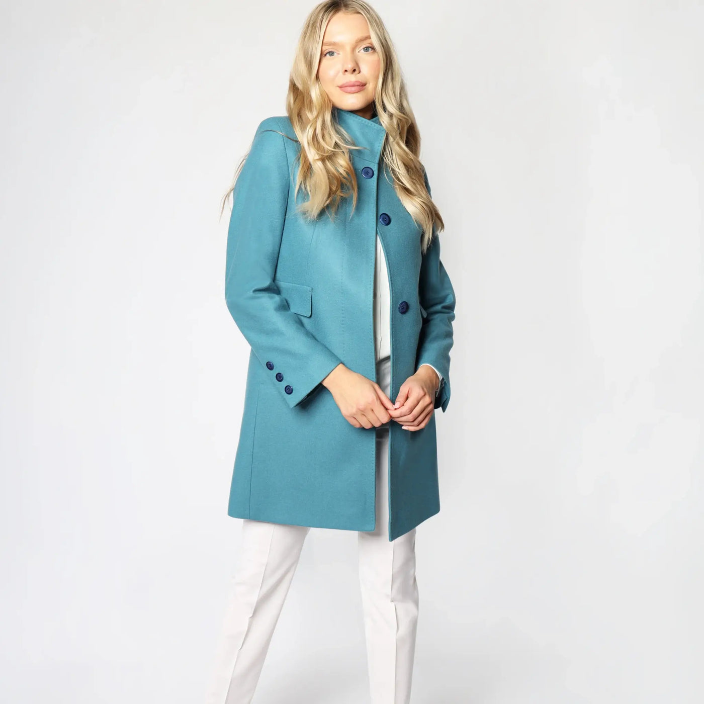 Lodevole Women's True Classic Winter Coat Turquoise Front Thumbnail