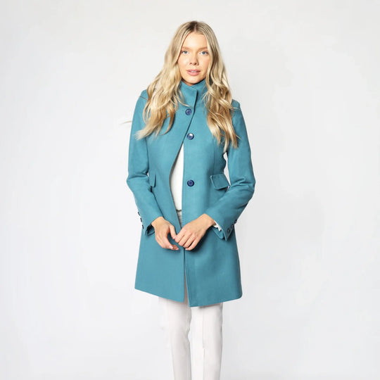 Lodevole Women's True Classic Winter Coat Turquoise Top Button Closed