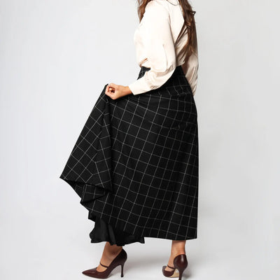 Falda larga italiana con panel de ventana negra para mujer