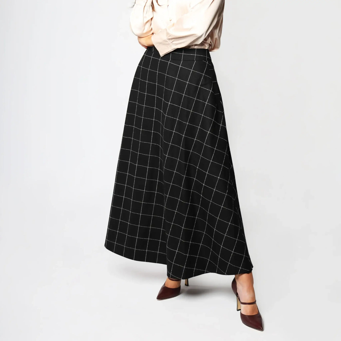 Black Window Pane Italian Women's Maxi Skirt