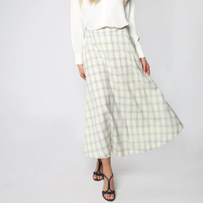 Ivory Window Pane Italian Women's Maxi Skirt